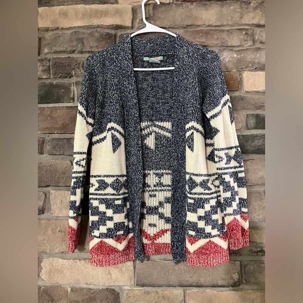 Flying Tomato Blue and Cream Nordic Cardigan Sweater